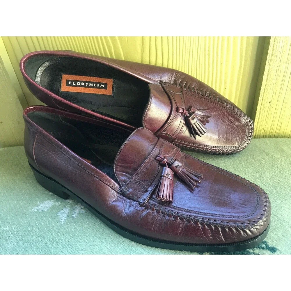 9 D Florsheim Carlo Wine Tassel Loafers Men’s Vintage Shoes Calf Skin